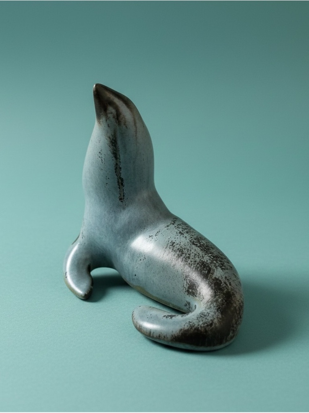 Vintage Red Ware Gray Black Speckled Seal Figurine
